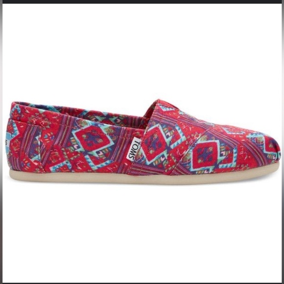 TOMS Aztec Print Guatemalan Colorful Pink Blue Slip On Flat Loafers Size 7 - Picture 1 of 7